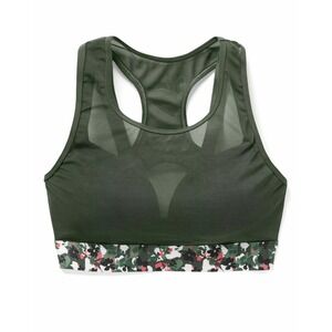 Adore Me 42DDD‎ High Impact Sports Bra Green Mesh Racerback Floral Band NWT
